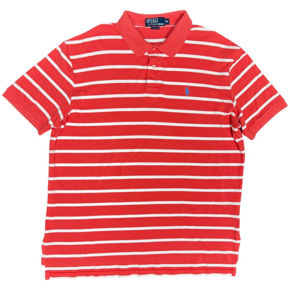 Men's POLO by RALPH LAUREN Short Sleeve Red/White Stripe Cotton Polo‎ | Size XL